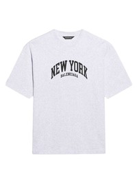 T-shirt à col rond imprimé gris Balenciaga