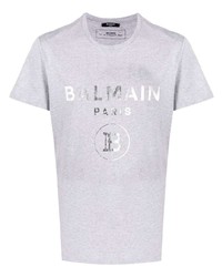 T-shirt à col rond imprimé gris Balmain