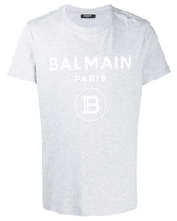 T-shirt à col rond imprimé gris Balmain