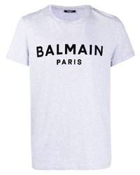 T-shirt à col rond imprimé gris Balmain