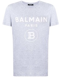 T-shirt à col rond imprimé gris Balmain