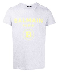 T-shirt à col rond imprimé gris Balmain