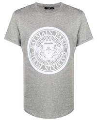 T-shirt à col rond imprimé gris Balmain