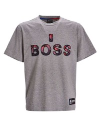 T-shirt à col rond imprimé gris BOSS