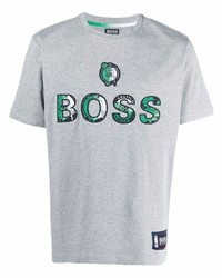 T-shirt à col rond imprimé gris BOSS