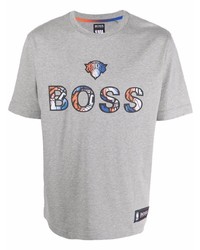 T-shirt à col rond imprimé gris BOSS