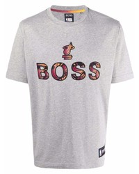 T-shirt à col rond imprimé gris BOSS