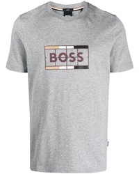 T-shirt à col rond imprimé gris BOSS