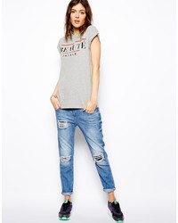 T-shirt à col rond imprimé gris Asos