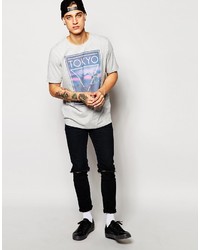 T-shirt à col rond imprimé gris Asos