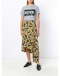 T-shirt à col rond imprimé gris MSGM