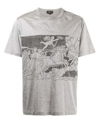 T-shirt à col rond imprimé gris Brioni