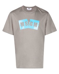 T-shirt à col rond imprimé gris MSGM