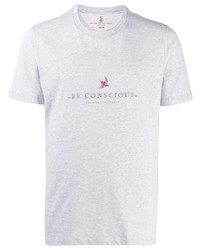 T-shirt à col rond imprimé gris Brunello Cucinelli