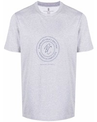 T-shirt à col rond imprimé gris Brunello Cucinelli
