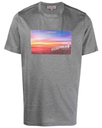 T-shirt à col rond imprimé gris Canali