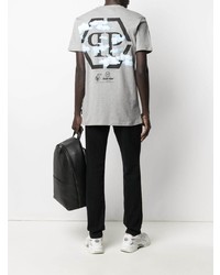 T-shirt à col rond imprimé gris Philipp Plein