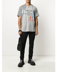 T-shirt à col rond imprimé gris Versace