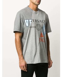 T-shirt à col rond imprimé gris Versace