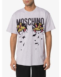 T-shirt à col rond imprimé gris Moschino