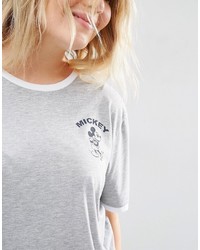 T-shirt à col rond imprimé gris Asos