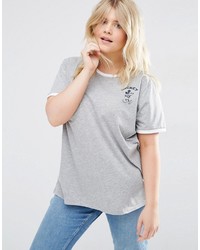 T-shirt à col rond imprimé gris Asos