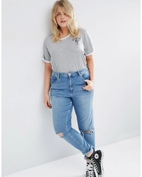 T-shirt à col rond imprimé gris Asos