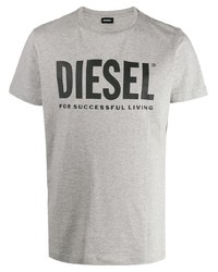 T-shirt à col rond imprimé gris Diesel