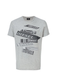 T-shirt à col rond imprimé gris Diesel