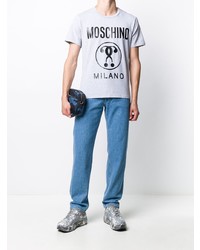 T-shirt à col rond imprimé gris Moschino