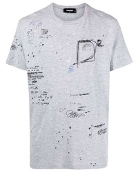 T-shirt à col rond imprimé gris DSQUARED2