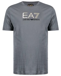 T-shirt à col rond imprimé gris Ea7 Emporio Armani