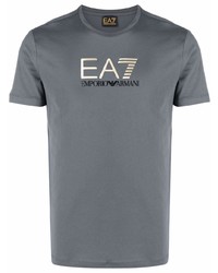 T-shirt à col rond imprimé gris Ea7 Emporio Armani