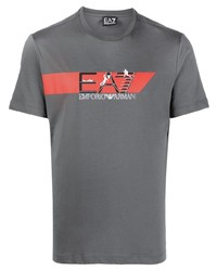 T-shirt à col rond imprimé gris Ea7 Emporio Armani