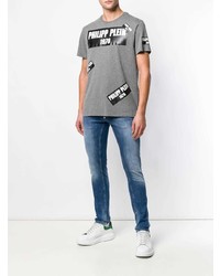 T-shirt à col rond imprimé gris Philipp Plein