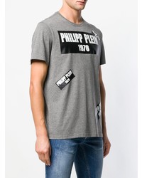 T-shirt à col rond imprimé gris Philipp Plein