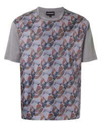 T-shirt à col rond imprimé gris Emporio Armani