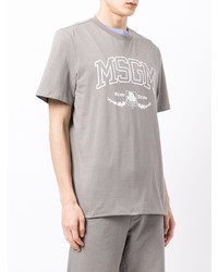 T-shirt à col rond imprimé gris MSGM