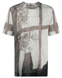 T-shirt à col rond imprimé gris Fendi