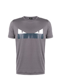 T-shirt à col rond imprimé gris Fendi
