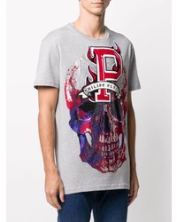 T-shirt à col rond imprimé gris Philipp Plein