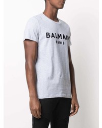 T-shirt à col rond imprimé gris Balmain