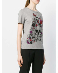 T-shirt à col rond imprimé gris Alexander McQueen