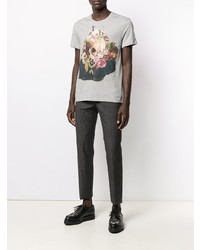 T-shirt à col rond imprimé gris Alexander McQueen