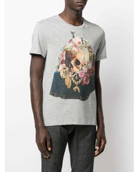 T-shirt à col rond imprimé gris Alexander McQueen