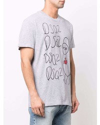 T-shirt à col rond imprimé gris DSQUARED2