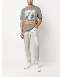 T-shirt à col rond imprimé gris Heron Preston