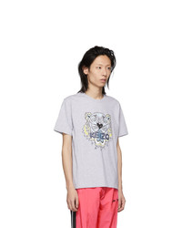 T-shirt à col rond imprimé gris Kenzo