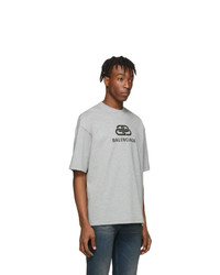 T-shirt à col rond imprimé gris Balenciaga