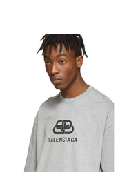 T-shirt à col rond imprimé gris Balenciaga